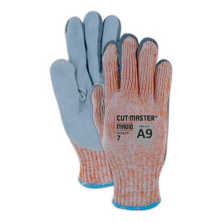 Magid CutMaster H550LEA Hyperon Knit Split Leather Palm Gloves Cut Level A9, 12PK H550LEA-12